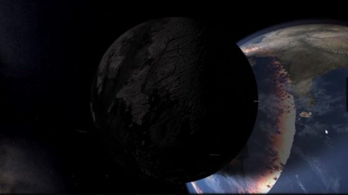 地球の約半分の大きさの隕石を地球に衝突させるシミュレーション